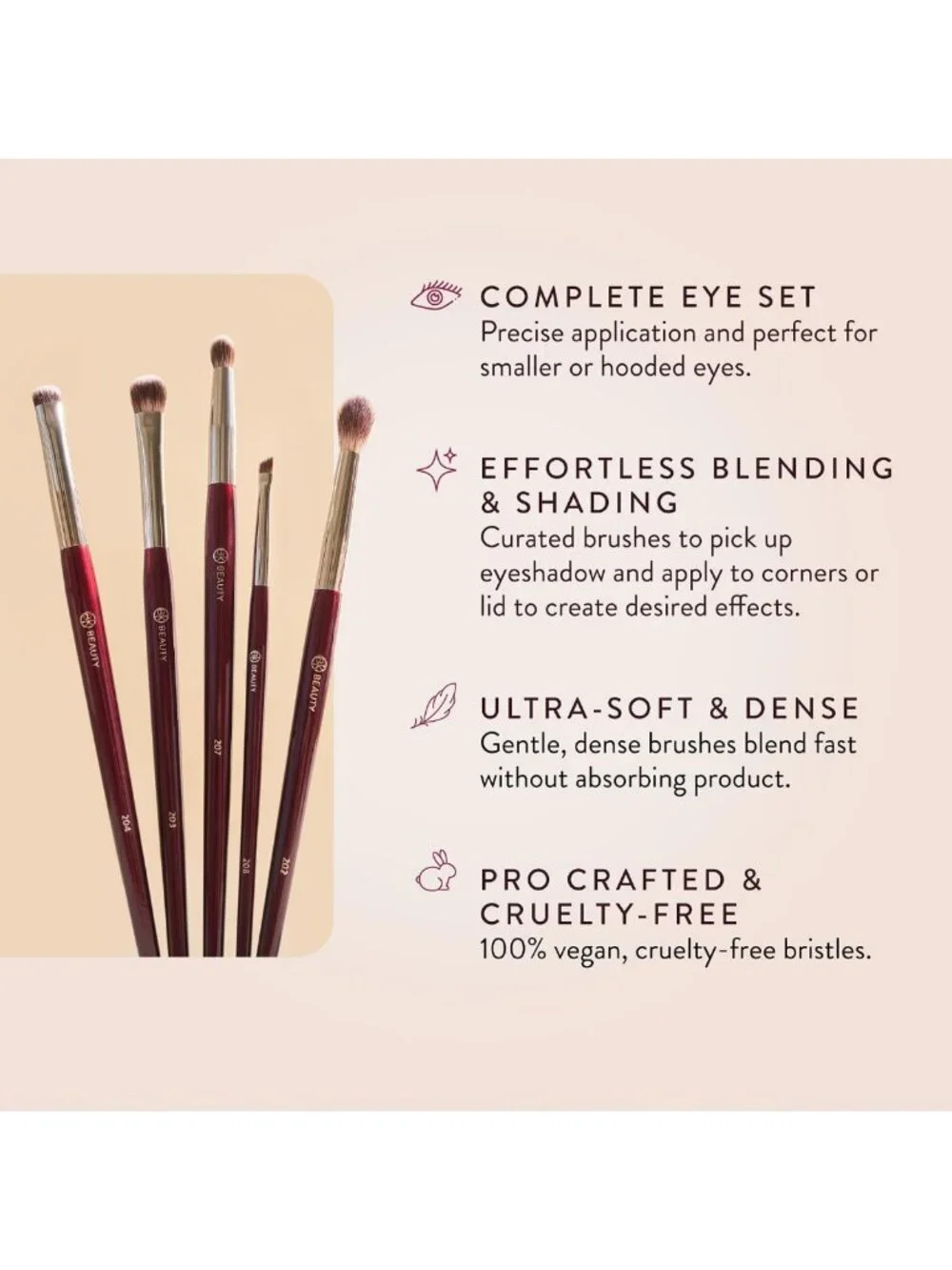 5-Piece Eyeshadow Brush Set for Hooded & Smaller Eyes | Blending, Smudging